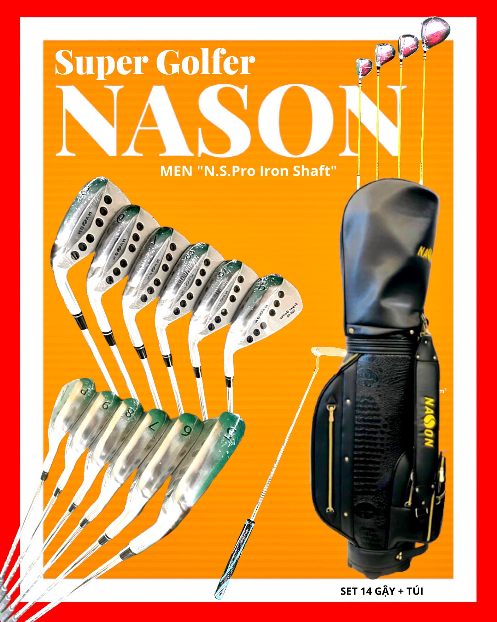 BỘ GẬY GOLF NAM Super SGS-02 (14 gậy + túi da + cover) | Nason