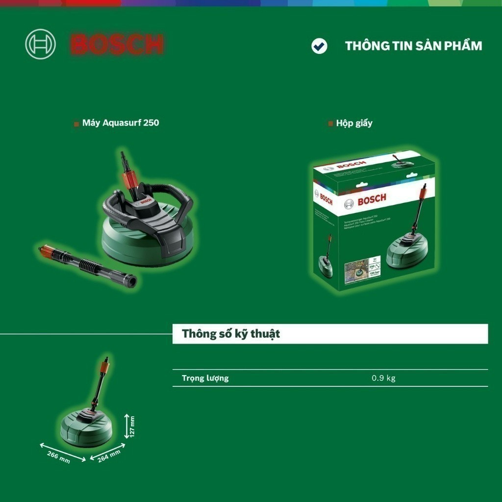 Máy phun xịt rửa Bosch Universal Aquatak 125 kèm Phụ kiện chà rửa sân Aquasurf 250 và Ống nước nối dài Bosch 6m