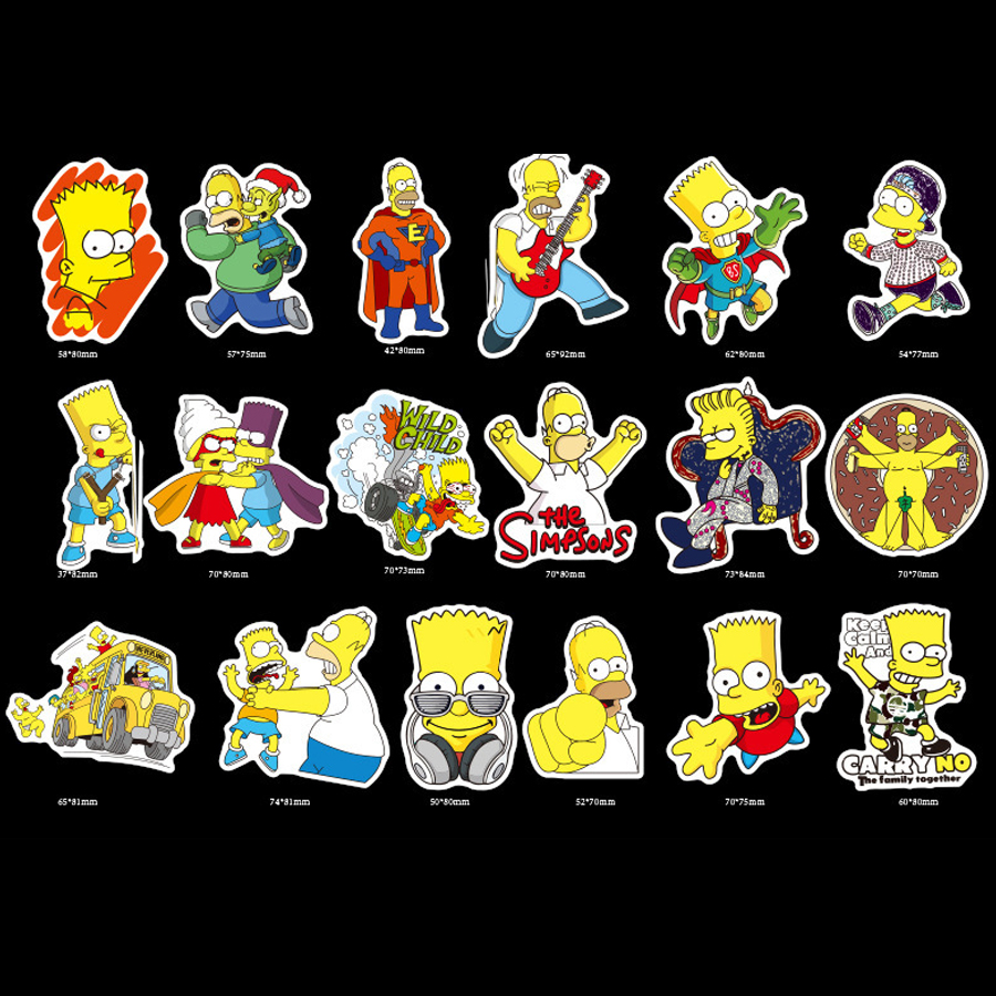 Set 50 Sticker chủ đề Simpson hoạt hình, dán Điện thoại, Laptop, Vali, Mũ bảo hiểm, Xe máy