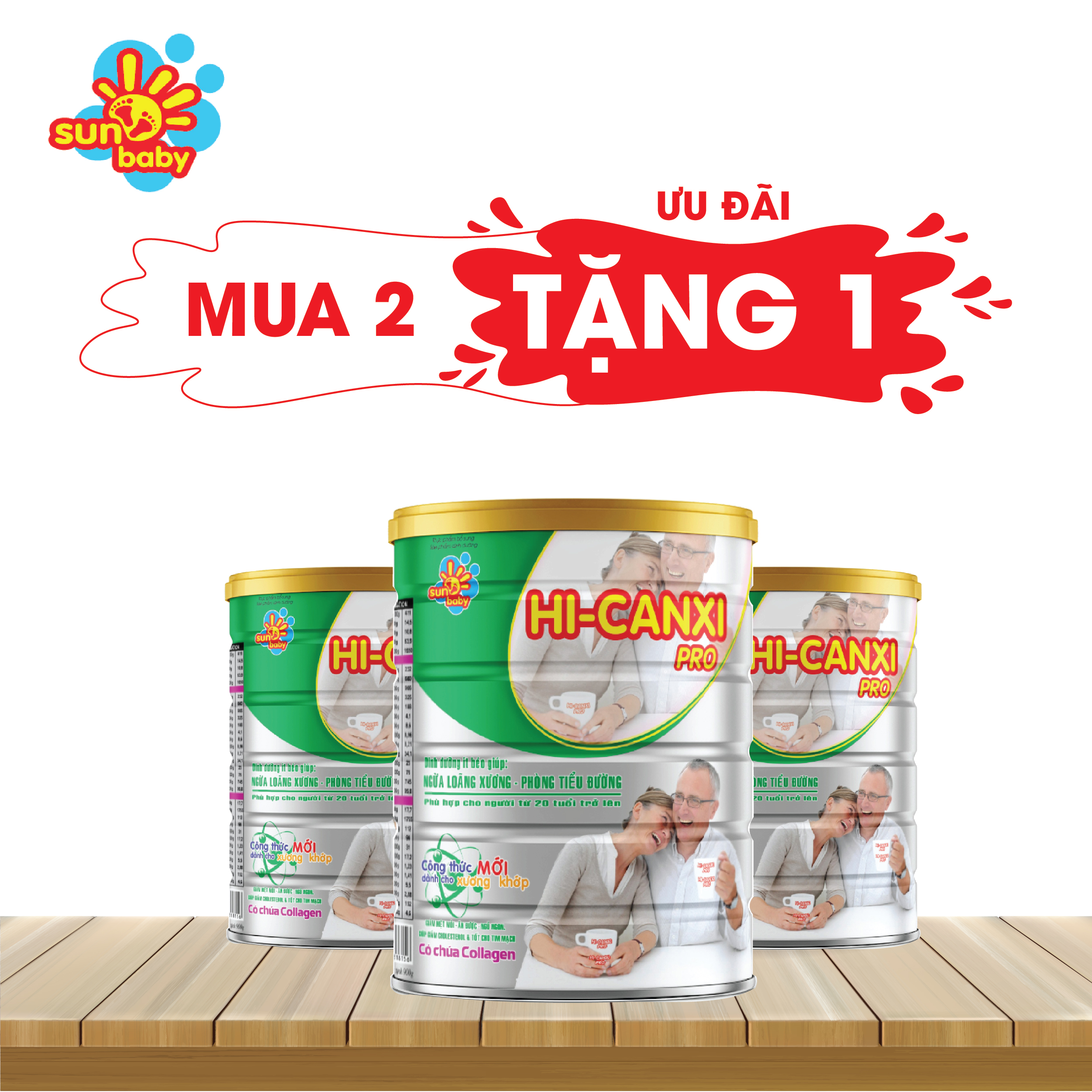 [MUA 2 TẶNG 1] Sữa bột công thức dinh dưỡng HI-CANXI Pro cho người cao tuổi (900g)- Sunbaby