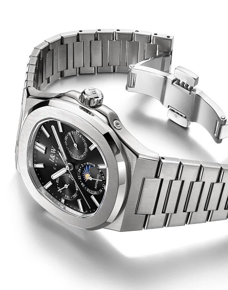 Đồng hồ nam chính hãng I&W CARNIVAL 55886G-2 mặt đen size mặt 42mm,kính sapphire ,chống nước 50m,dây thép không gỉ