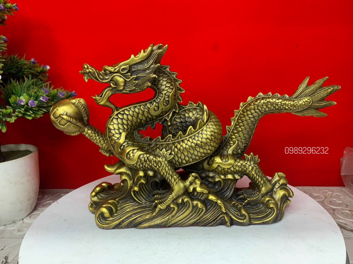 Tượng RỒng cuộn trên sóng bằng đồng