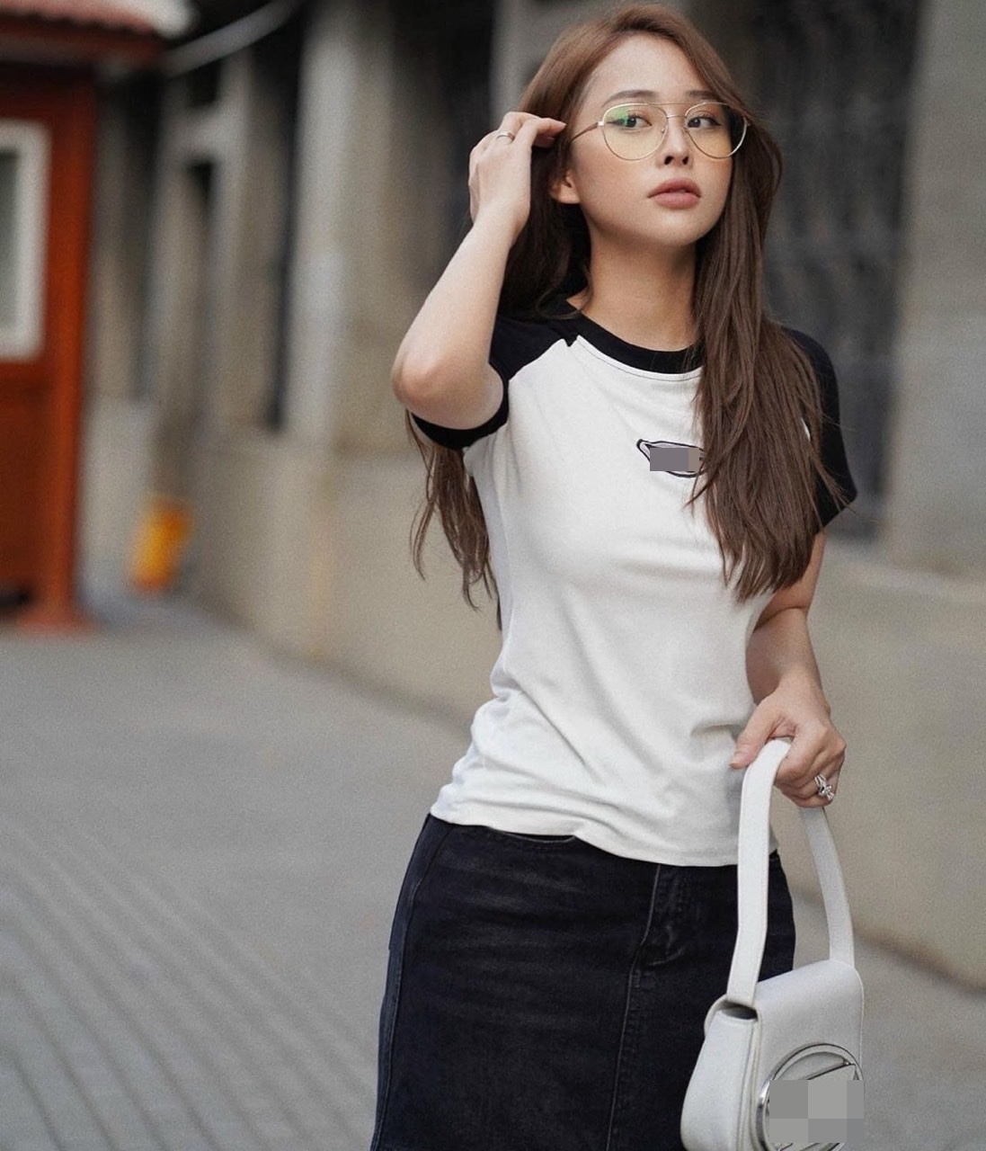 SET CHÂN VÁY JEANS DENIM DÀI XẺ TÀ SUÔNG TRƠN MIDI + ÁO THUN TAY NGẮN DẠO PHỐ ĐI BIỂN ĐI HỌC ĐI LÀM