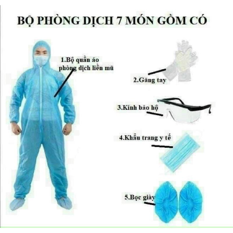 Bộ đồ bảo hộ xanh 7 món .