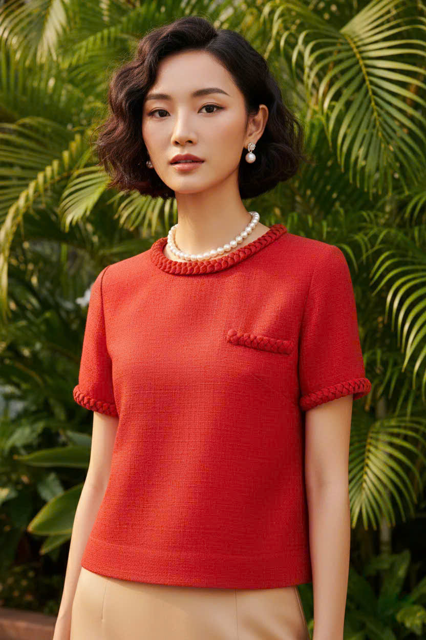 Áo Croptop Cổ Tròn Tếch Sam Tweed Đỏ Top213 thời trang thiết kế Hity