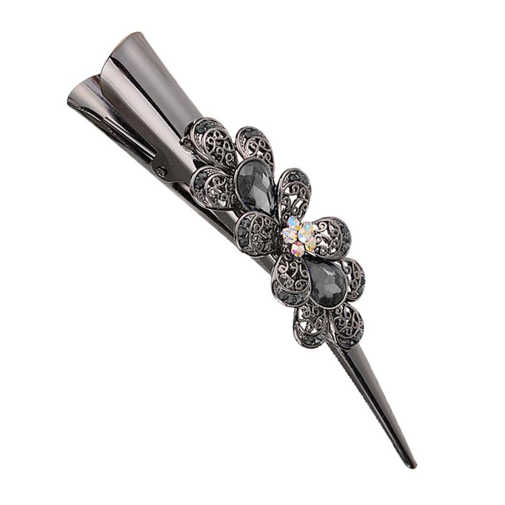 2x Rhinestone Flower Alligator Hair Clip Hairpin Metal Duckbill Hair Grip Womens