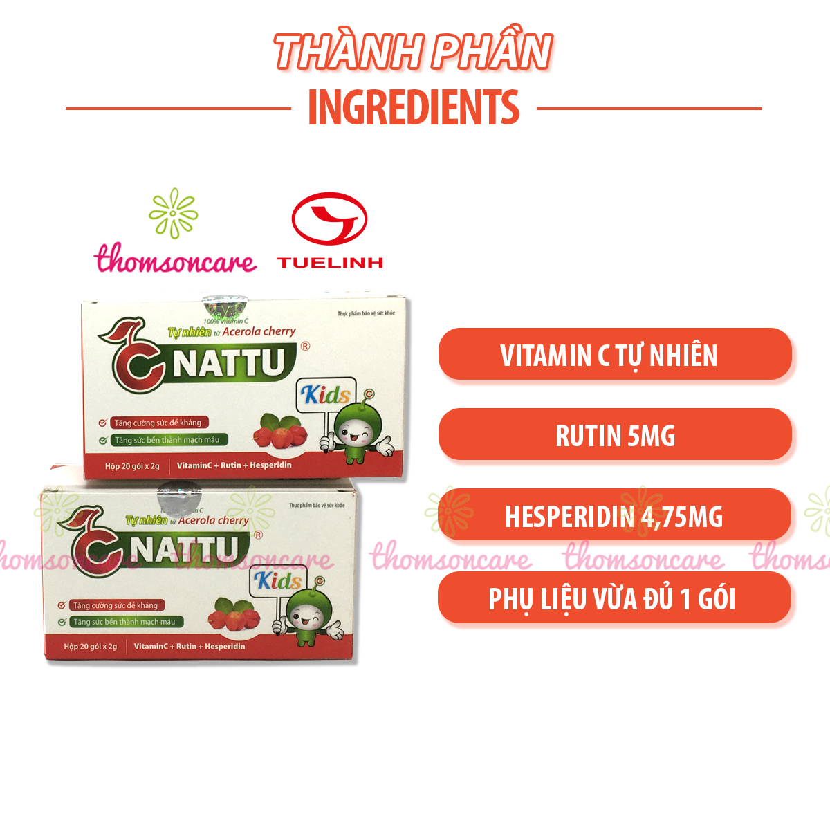 C Nattu Kids - Bổ sung vitaminC, tăng sức đề kháng, giảm chảy máu cam cho bé - Của dược Tuệ Linh,