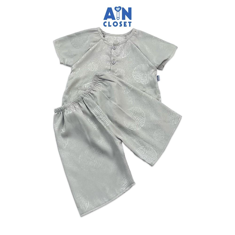 Bộ quần áo Bà ba lửng unisex cho bé họa văn Cổ Trang gấm Xám - AICDBTJUBFXT - AIN Closet