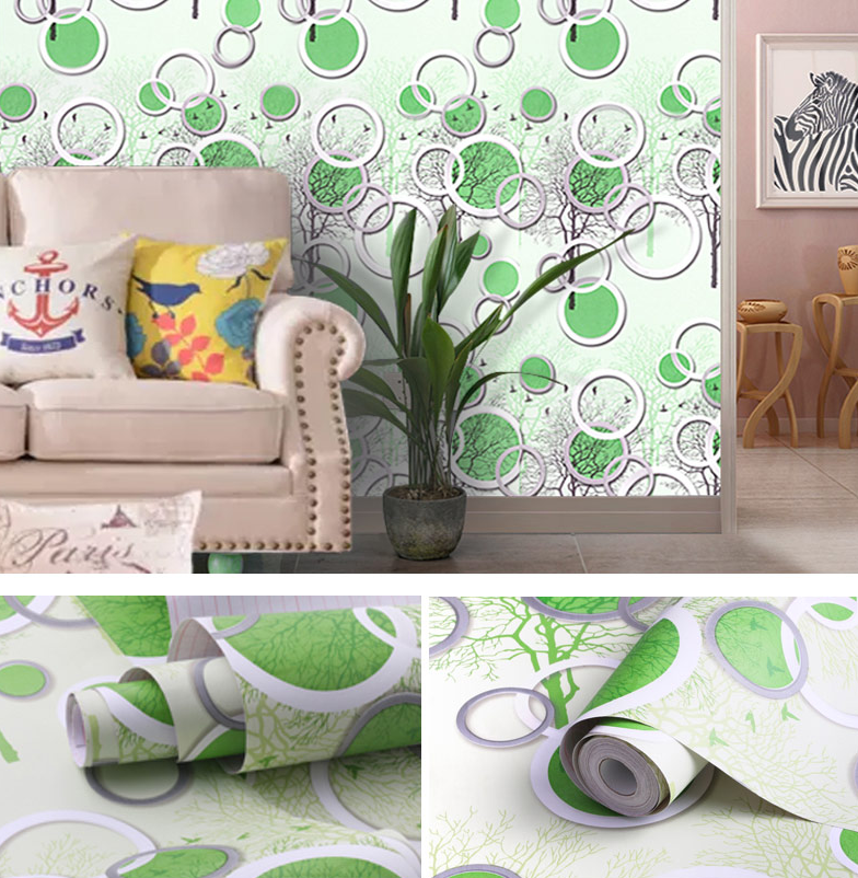 Combo 10 mét giấy dán tường, decal dán tường trang trí nhà cửa Ô TRÒN XANH LÁ khổ 45cm