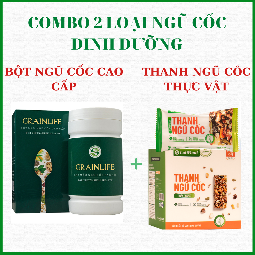 Combo Bột ngũ cốc mầm cao cấp + Thanh ngũ cốc thuần thực vật; 12 loại hạt dinh dưỡng; bổ sung protein, giúp giảm cân