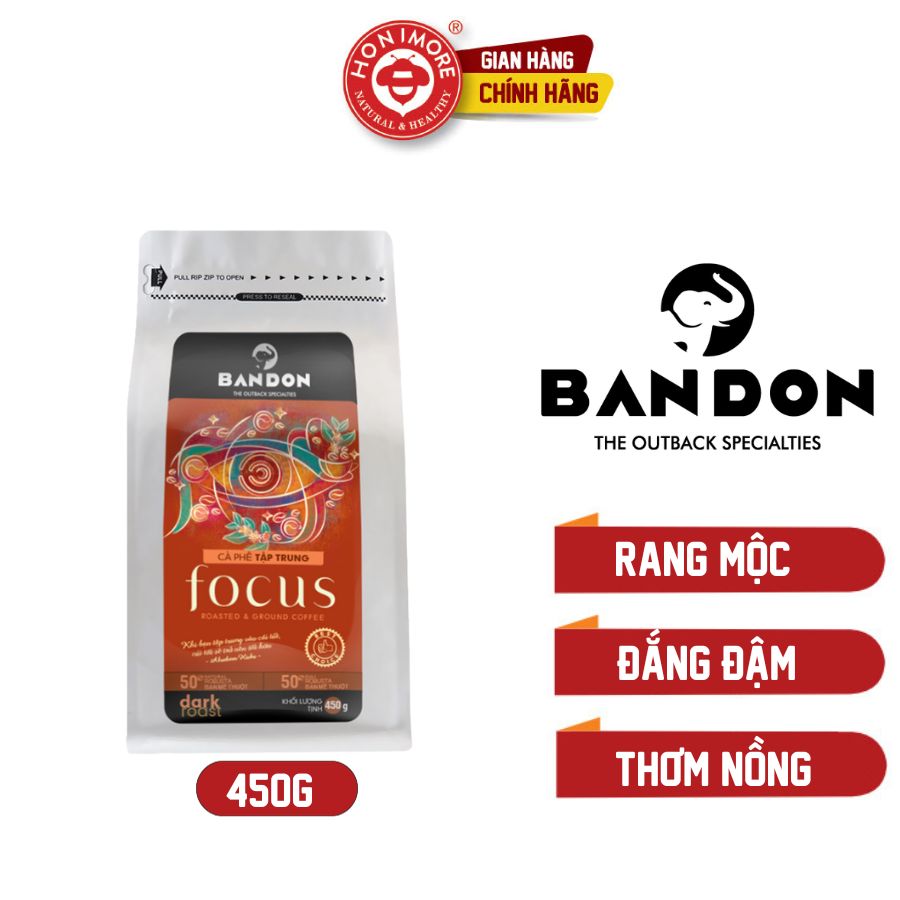 Cà phê phin nguyên chất rang xay mộc sạch BANDON FOCUS 450g đắng đậm, thơm nồng - Cà phê đặc sản