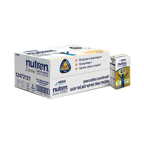 Thùng 36 hộp pha sẵn Nutren Junior 110ml/hộp cho trẻ từ 1-10 tuổi tăng trưởng 3 chuẩn: Thế chất, Đề kháng, Tư duy