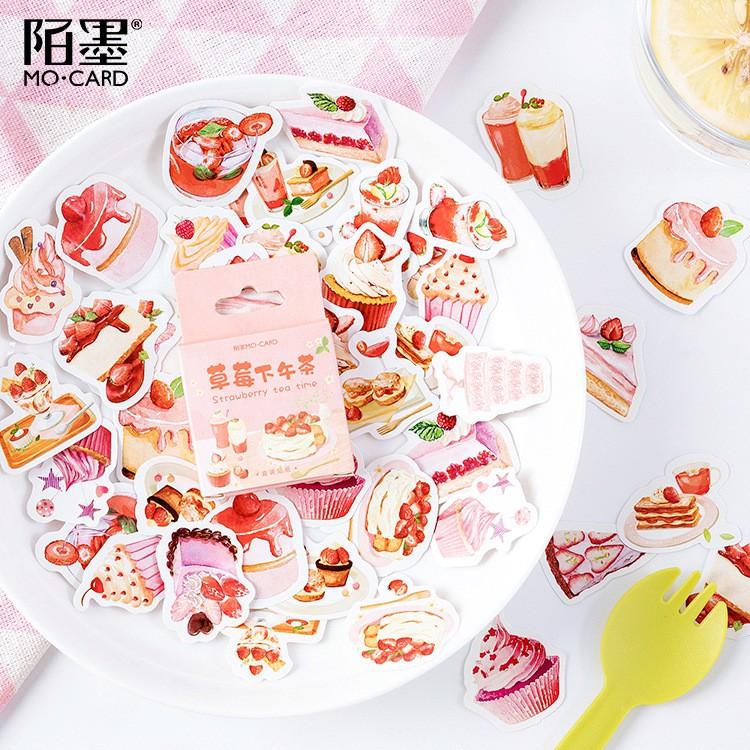 STI46 Bộ 45 miếng dán sticker dễ thương - Strawberry tea time