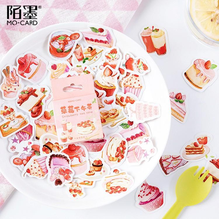 STI46 Bộ 45 miếng dán sticker dễ thương - Strawberry tea time