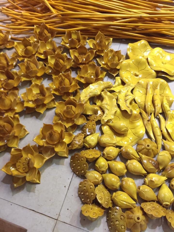 Hoa sen gỗ mít bình trơn 2 bình