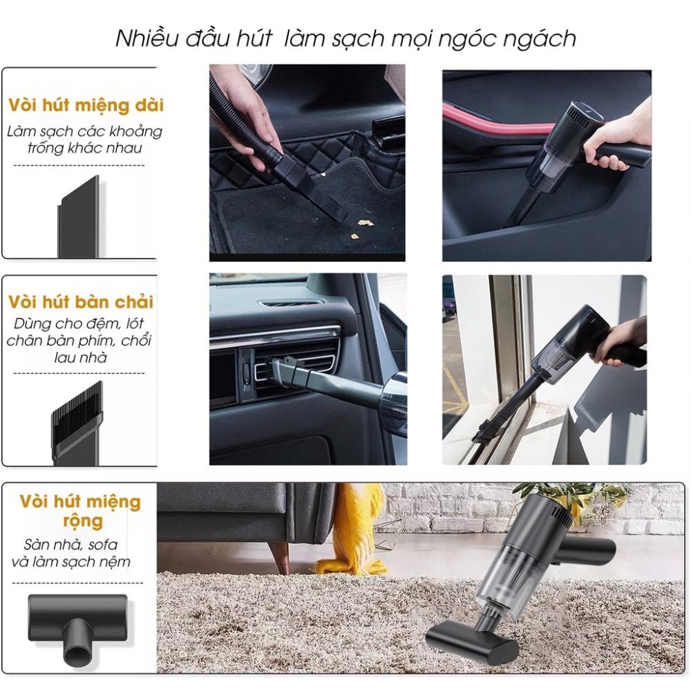 Máy hút bụi mini cầm tay sạc pin, máy hút bụi giường nệm, ô tô bàn làm việc đa năng, công suất 120w, bảo hành 12 tháng
