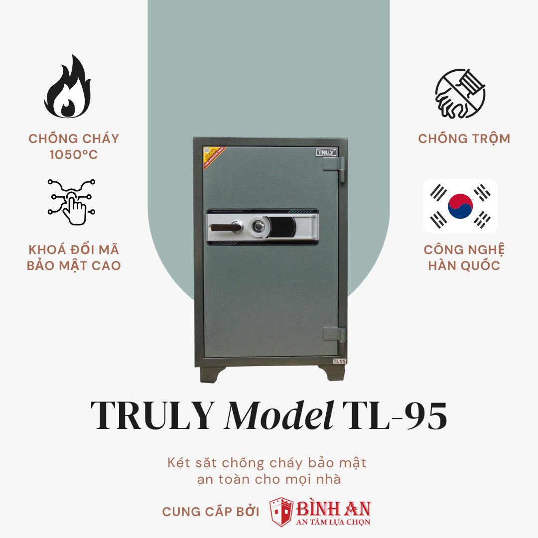 Két Sắt TRULY TL-95 Nặng 215kg Chống Cháy Cho Văn Phòng, Gia Đình Khoá Bảo Mật Chống Trộm Công Nghệ Hàn Quốc Lắp Đặt Tận Nơi - Hàng Chính Hãng