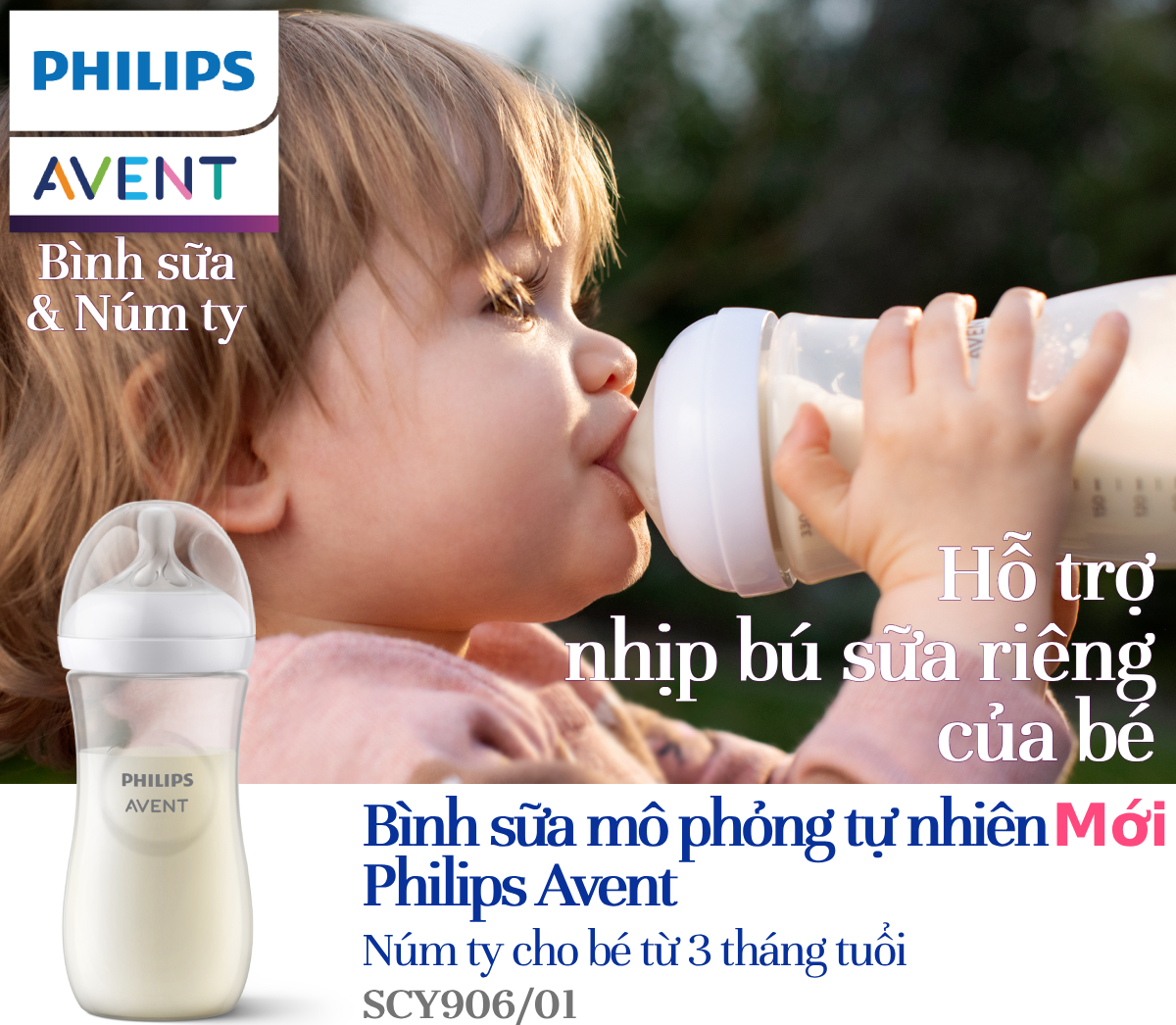 Philips Avent Bình sữa mô phỏng tự nhiên mới - dung tích 330ml cho bé từ 3 tháng SCY906.01 SCY906.02