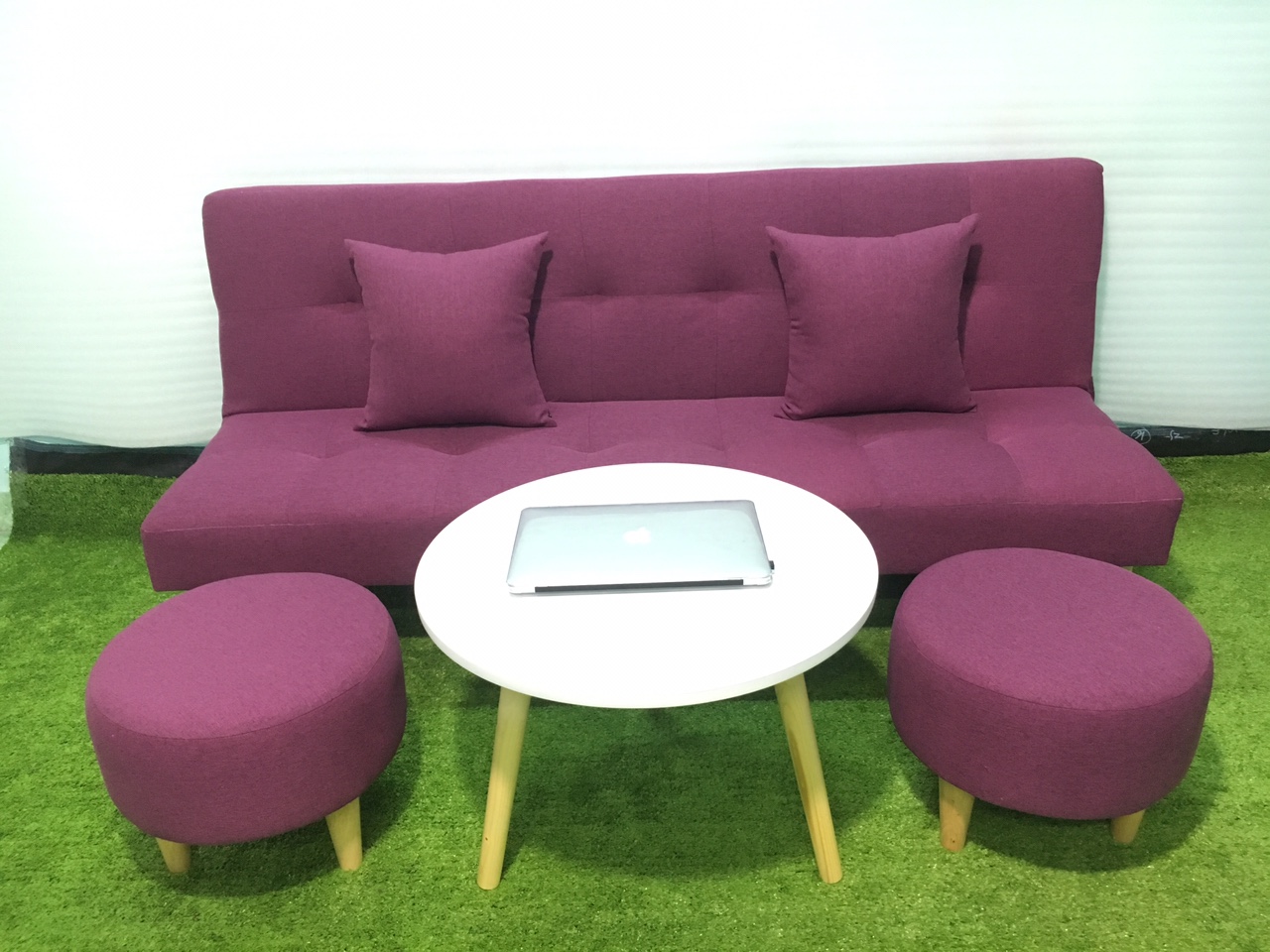 Bộ sofa salon bed giường tím vải bố SB3 cả bộ phòng khách