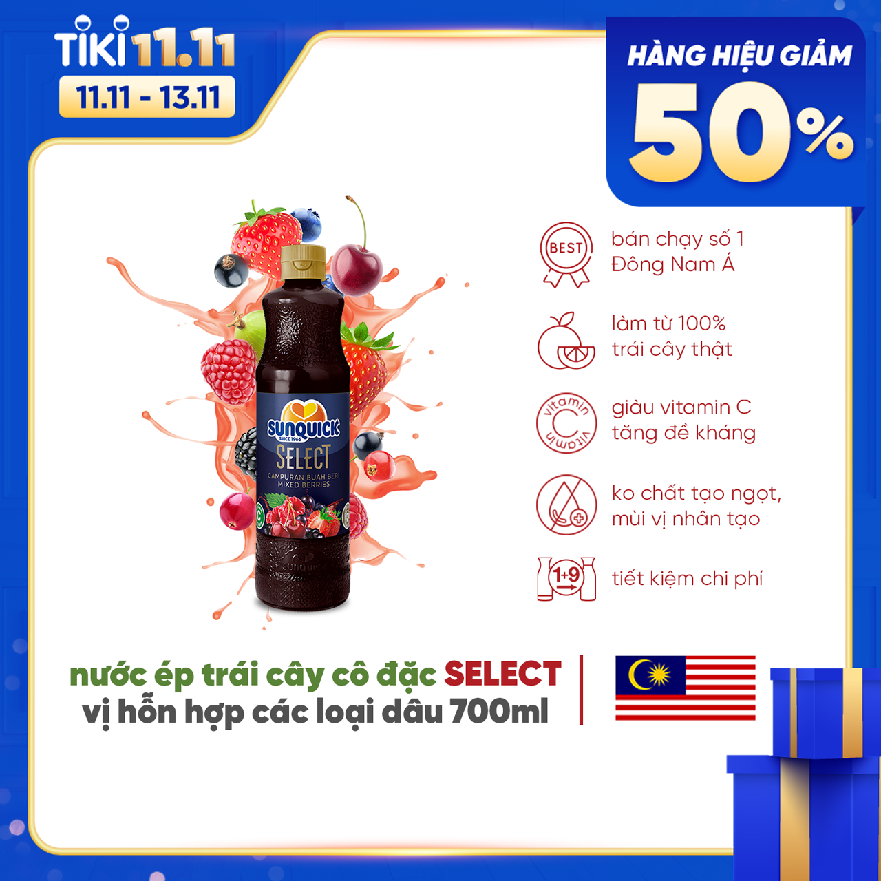 Nước ép trái cây Berry tổng hợp các loại dâu Sunquick Mixed Berries Drink Concentrate 700ml