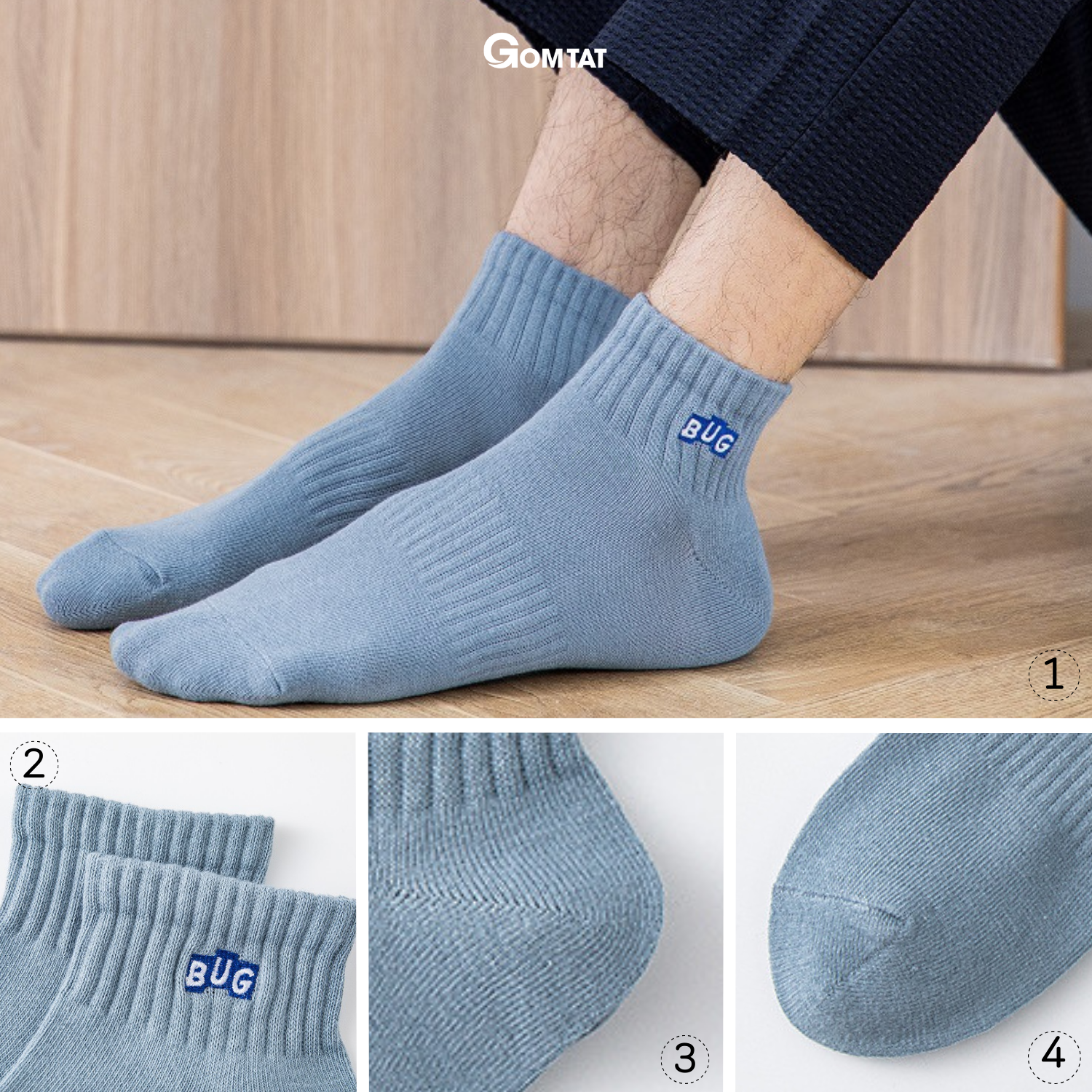 Set 5 đôi tất vớ nam cổ ngắn GOMTAT cao cấp mẫu Bug, chất liệu cotton mềm mại thoáng mát cực êm chân - CNCC-BUG