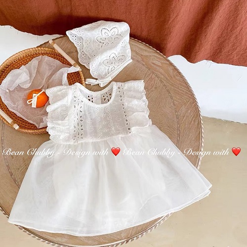 Baby bodysuit - Jum Váy thô thêu trắng cánh tiên BG cho bé gái