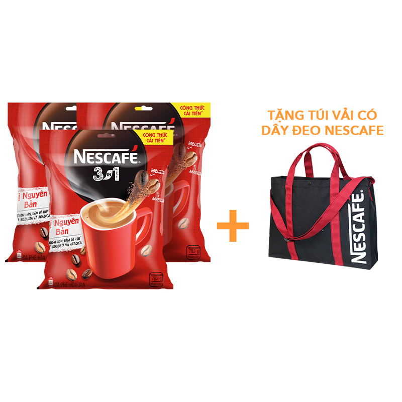 [TẶNG Túi vải có dây đeo] Combo 3 Bịch cà phê hoà tan NESCAFÉ 3IN1 công thức cải tiến - VỊ NGUYÊN BẢN (3x46gói)