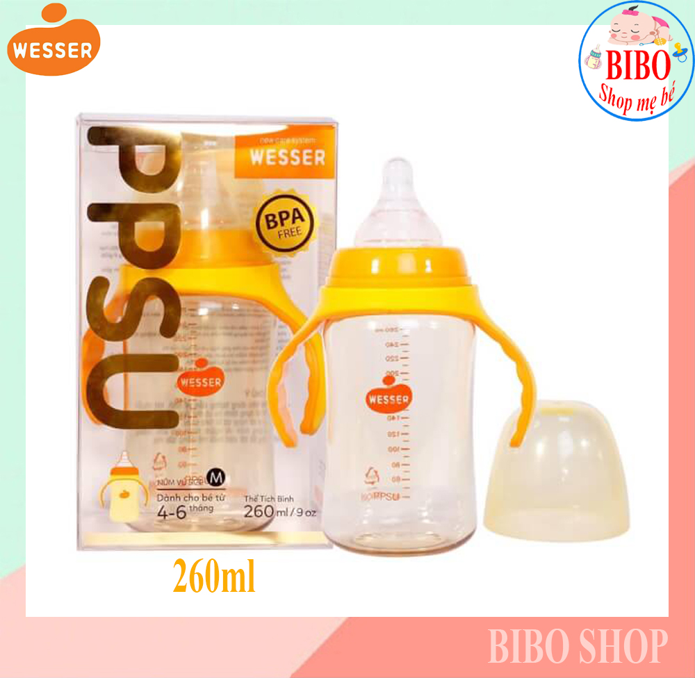Bình Sữa Wesser Cổ Rộng PPSU Cao Cấp tùy chọn dung tích