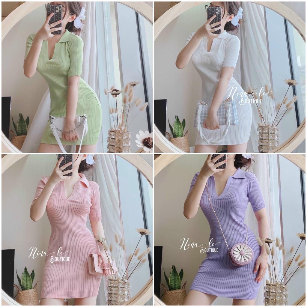 Đầm body thun cổ sơmi xinh xắn