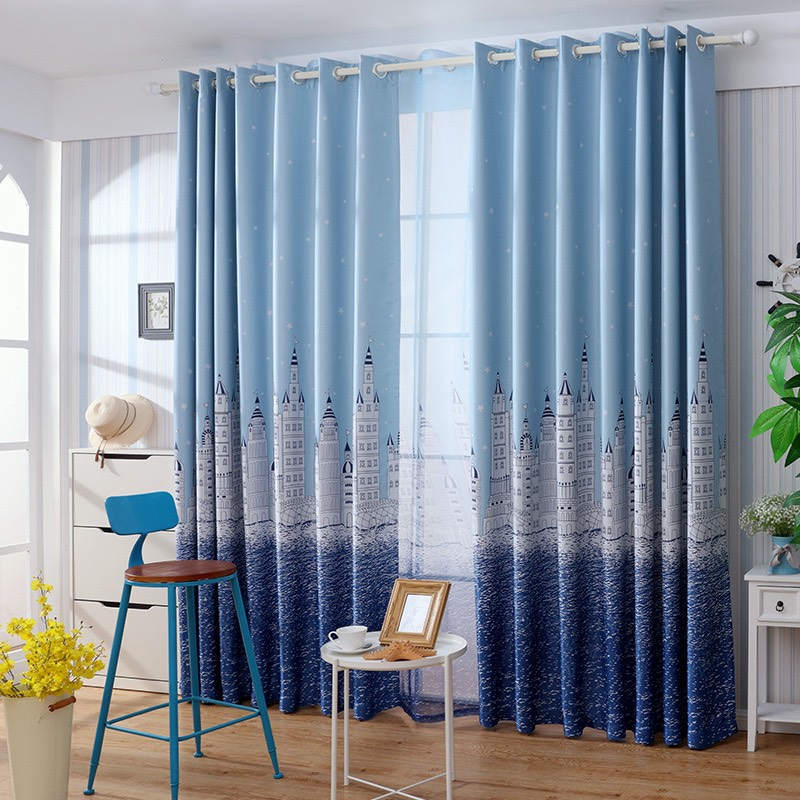 Rèm cửa vải khoen lỗ treo thanh THÀNH PHỐ XANH