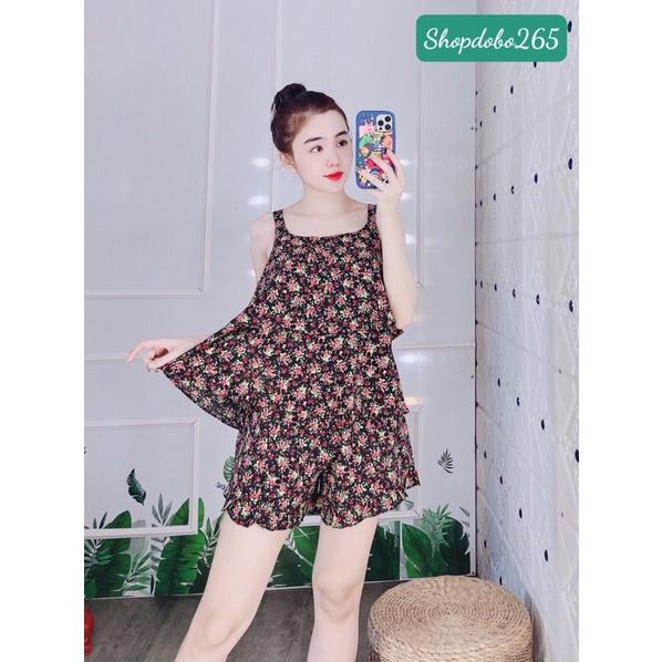 Bộ ngủ 2 dây,đồ bộ mặc nhà đùi tầng vải lụa BN 16 họa tiết hoa nhí siêu cưng size 45-57kg.