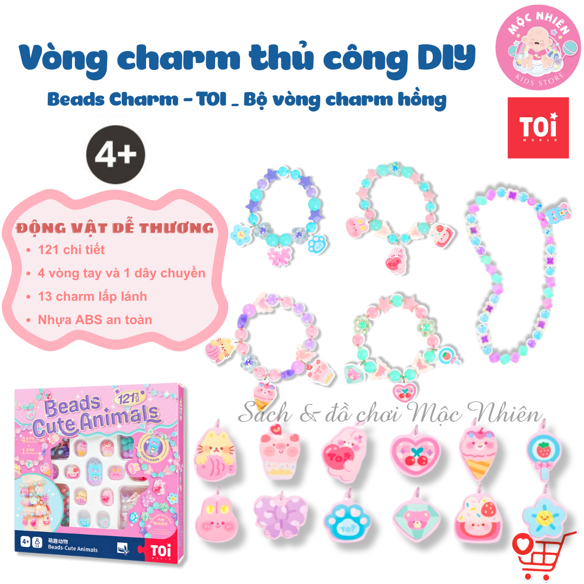 Đồ chơi vòng tay charm chính hãng TOI - Vòng tay thủ công cho bé gái DIY 3 chủ đề bé tự xỏ dây luồn hạt