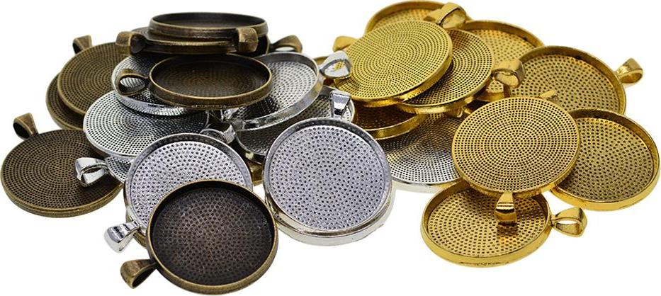 50 Cái Trống Tròn Viền Khay Căn Cứ 30 Mm Cabochon Mặt Dây Chuyền Trang Sức