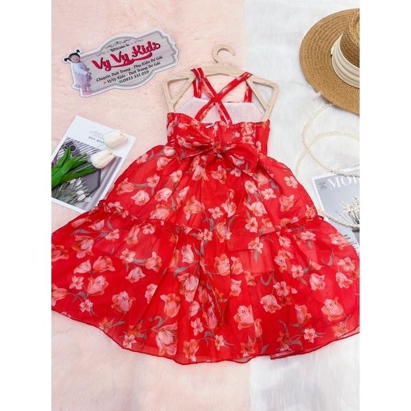 Đầm bé gái, váy bé gái hoa 2 dây chéo lưng cao cấp, đồ bé gái VyVy Kids Fashion