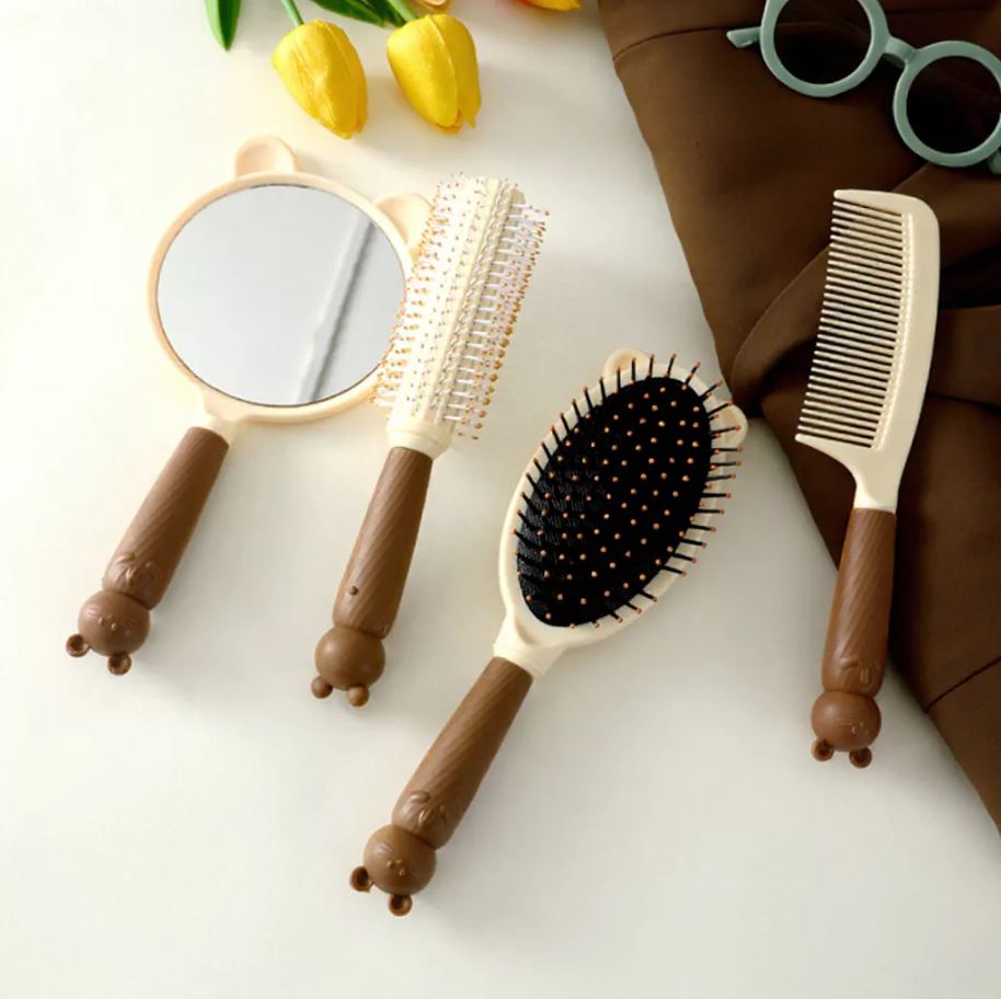 Set Lược 4 Món Cực Xinh - Bộ Gương Lược 4 Chiếc Siêu Dễ Thương,Tiện Lợi Lược Gỡ Rối,Chải Tóc