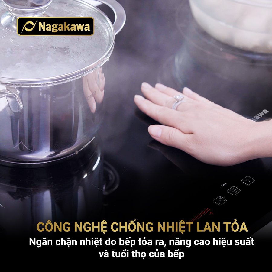 Miễn phí giao lắp toàn quốc - Bếp Đôi Điện Từ Nagakawa NK2C05MB - Made in Malaysia - Bảo hành 5 năm - Hàng Chính Hãng