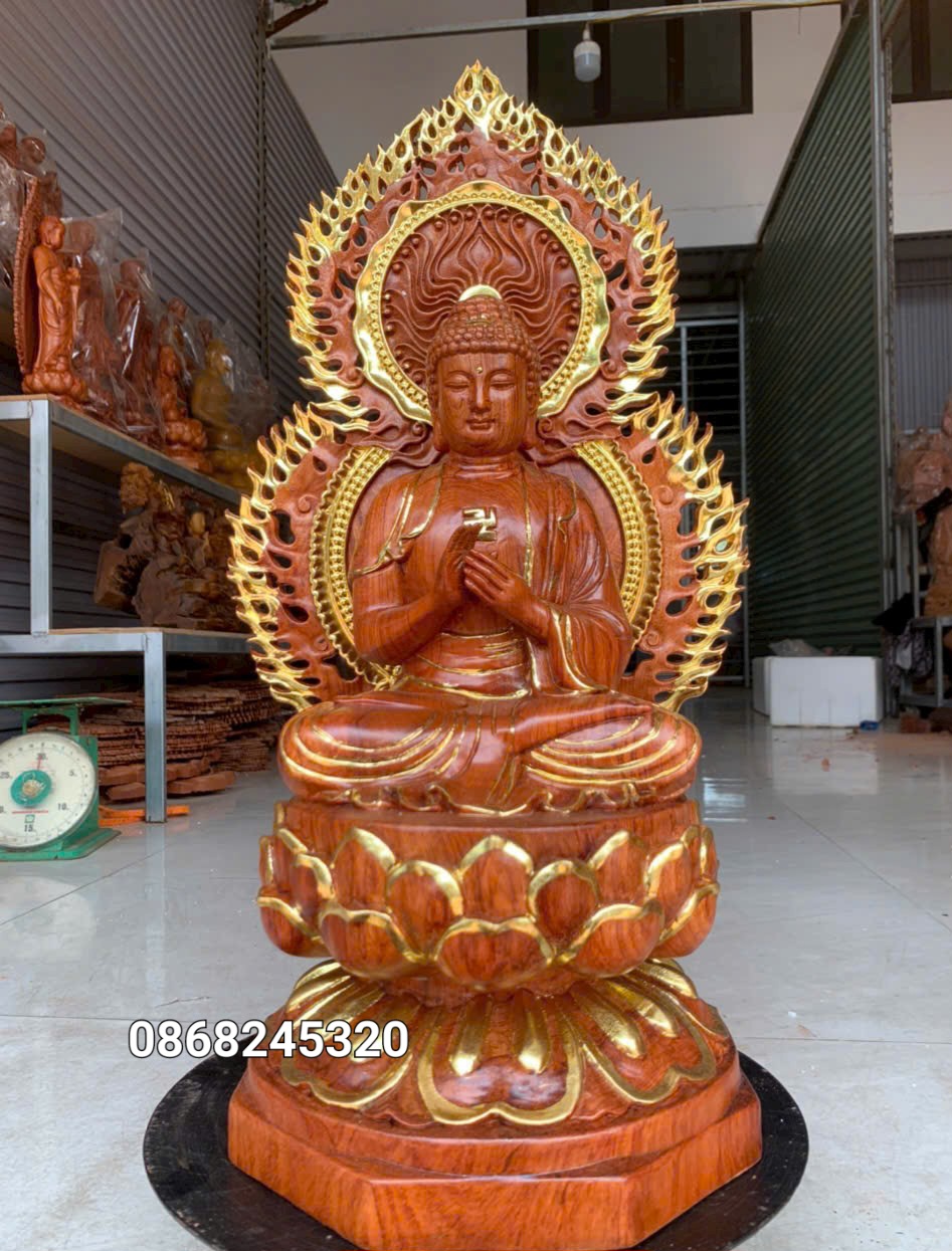 Bộ tượng thất phật được sư bằng gỗ hương đá kt cao 40×20cm +lá chắn hào quang cao tổng 54cm