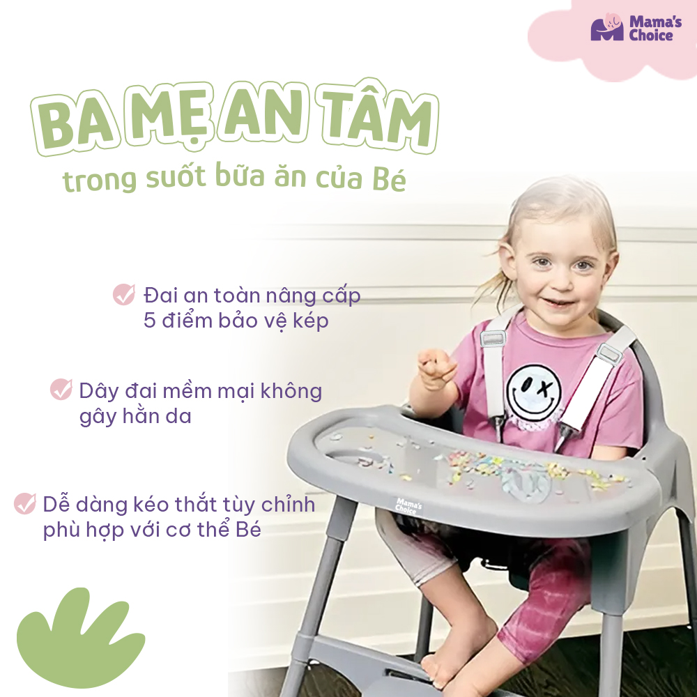 Ghế Ăn Dặm Mama's Choice, Ghế Cho Bé Tập Ăn Dặm, Kiểu Dáng Chắc Chắn Dễ Tháo Lắp và Vệ Sinh [Sản Phẩm Mới Tặng Gặm Nướu]