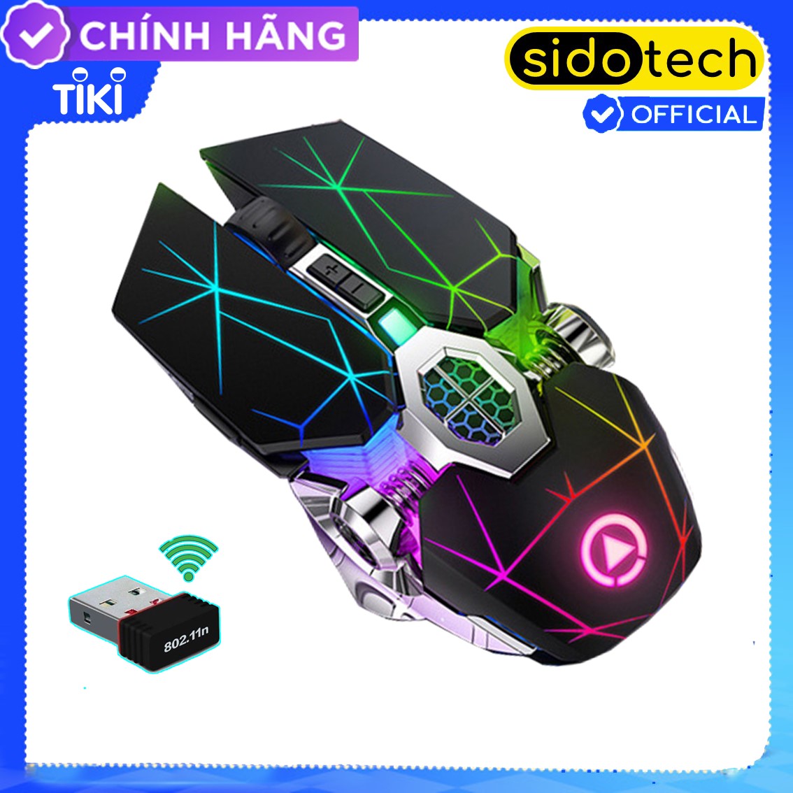 Chuột Gaming không dây Wireless SIDOTECH S7A chơi game không độ trễ sạc pin trực tiếp, điều chỉnh độ nhạy DPI, LED biến đổi chủ động chuyên cho game thủ Streamer - Hàng Chính Hãng