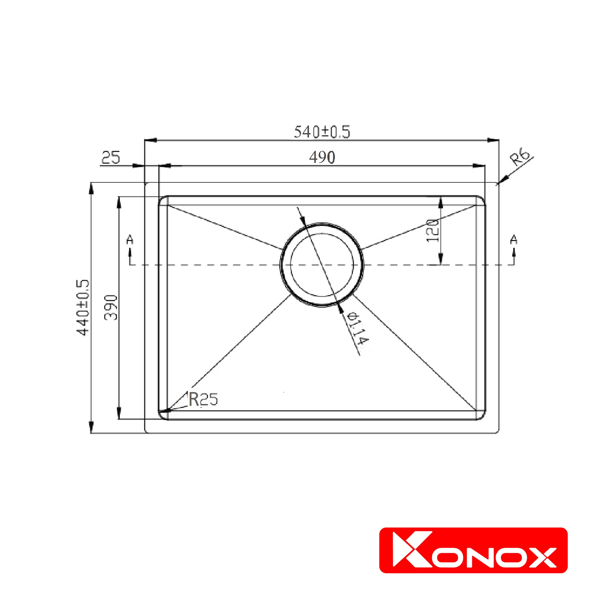 Chậu rửa bat Konox, Undermount Series, Model KN5444SU, Inox 304AISI tiêu chuẩn châu Âu, 540x440x225(mm), Hàng chính hãng