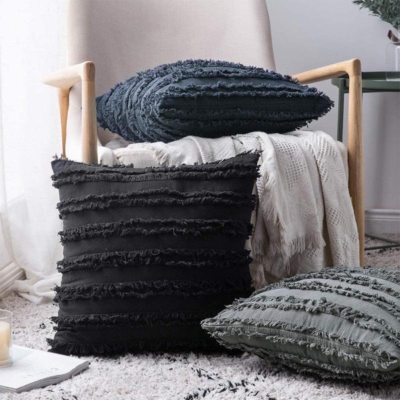 Gối Tựa Lưng Trang Trí Sofa Vải Bố TUA RUA CAO CẤP KHÔNG XÙ LÔNG SBK143
