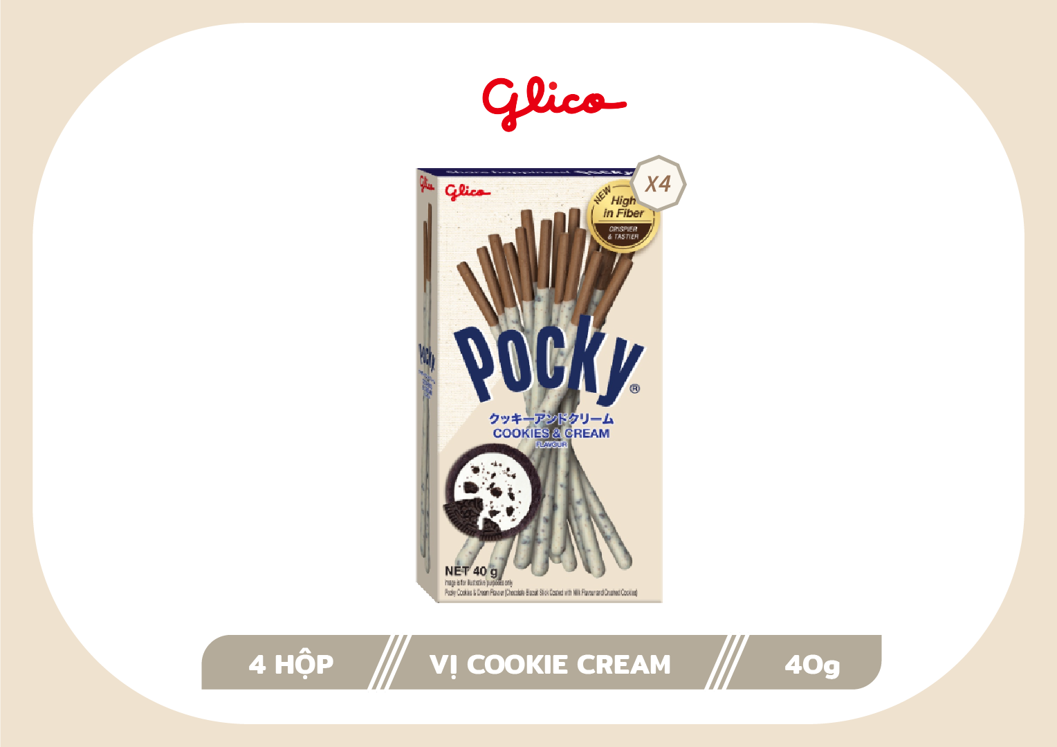 Bánh que GLICO Pocky Cookies & Cream phủ kem cookie (Combo 4 hộp)