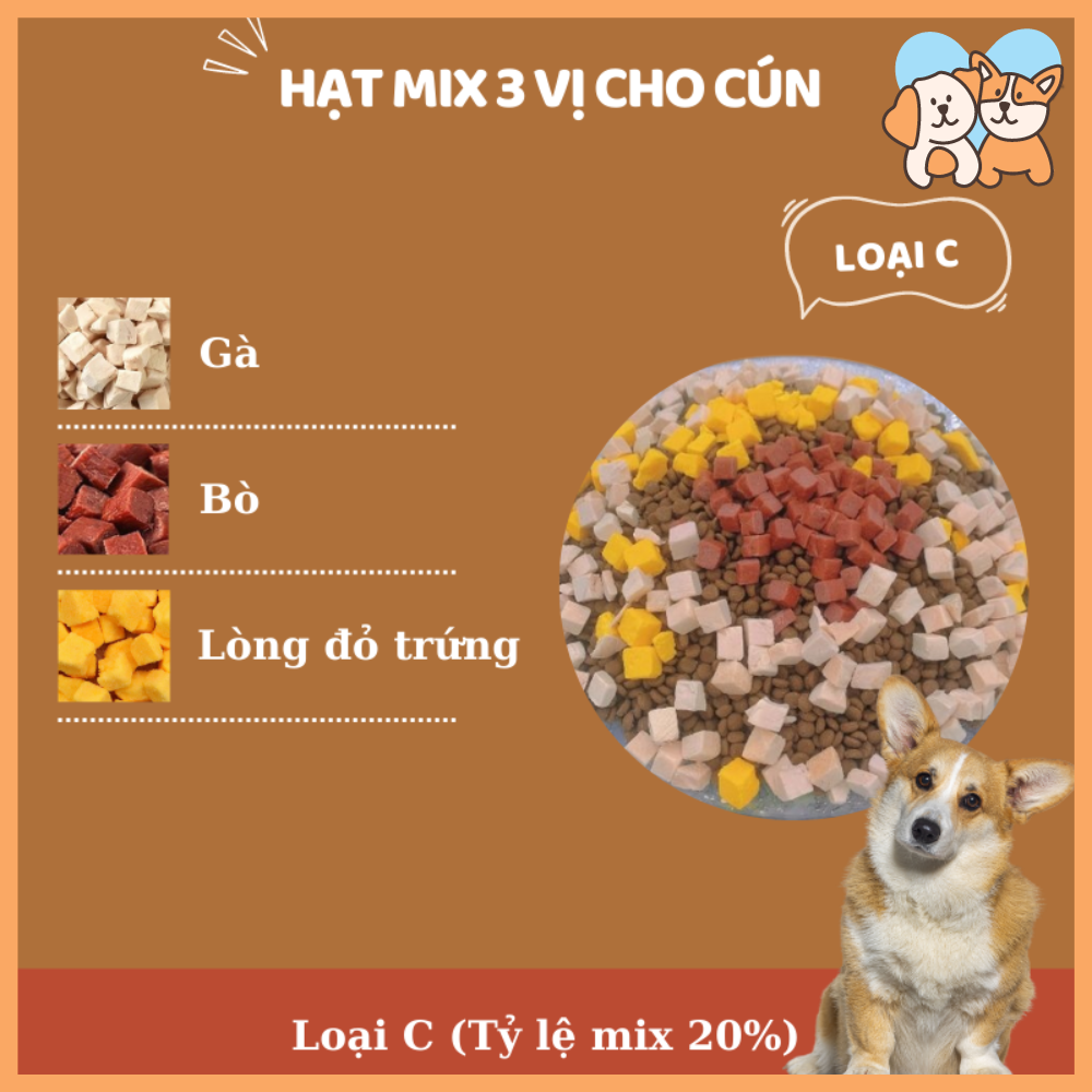 Hạt mix cao cấp cho cún trộn thịt bò, gà, tôm, cá, lòng đỏ trứng, rau củ quả - Thức ăn hạt cho chó kén ăn