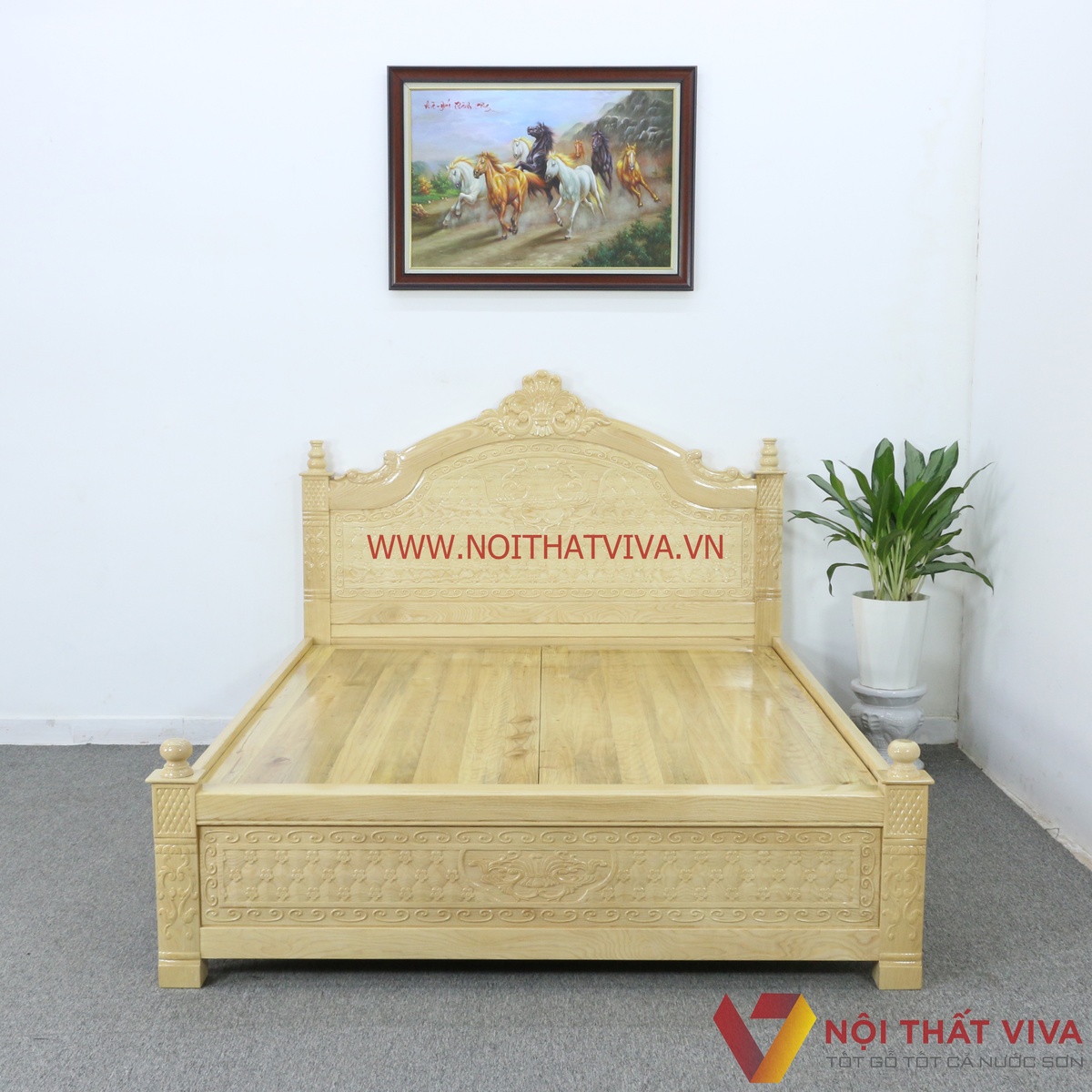 Giường Ngủ Gỗ Sồi Nga Vạt Phản Tân Cổ Điển Chạm Hoa Văn Đẹp Giá Rẻ