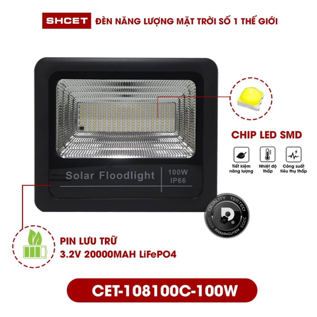 Đèn năng lượng mặt trời 100w, Đèn pha led | SHCET Cet-108100C