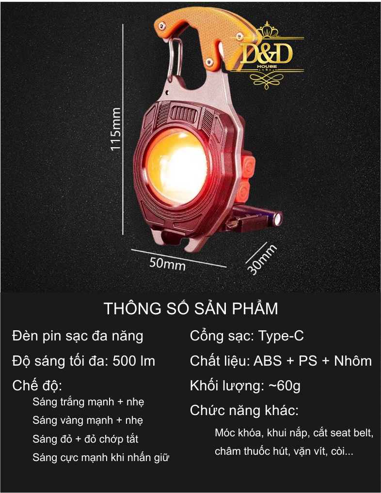 Đèn pin sạc mini siêu sáng LED-COB đa năng mẫu mới