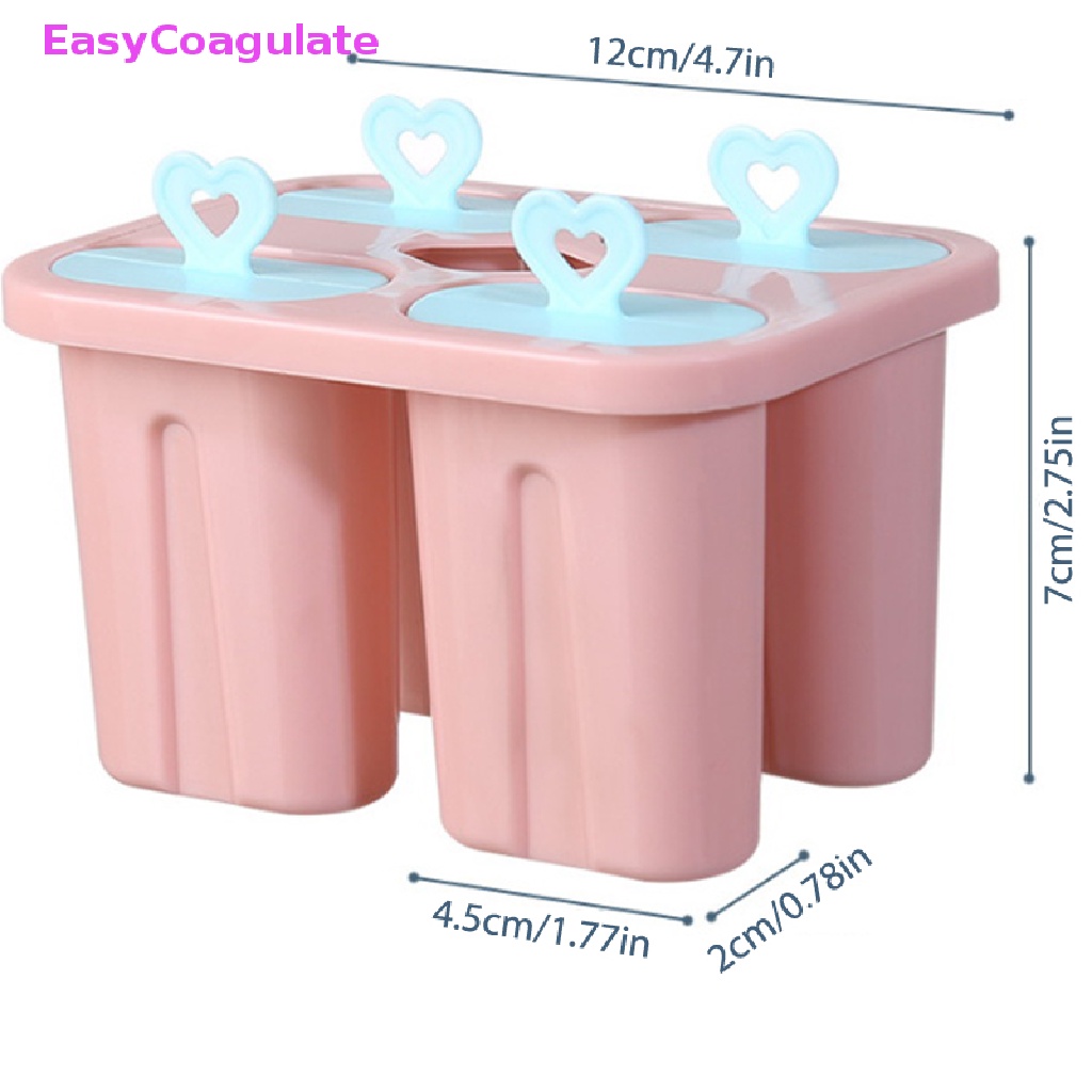 Bộ Khuôn Làm Kem 4 Cây Hình Trái Tim Tự Làm Ở Nhà Cho Bé Siêu Cute, Đáng yêu