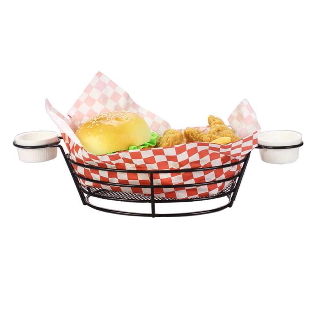 2x Stainless Steel French Fries Chips Appetizer Serving Basket Sauce Holder
