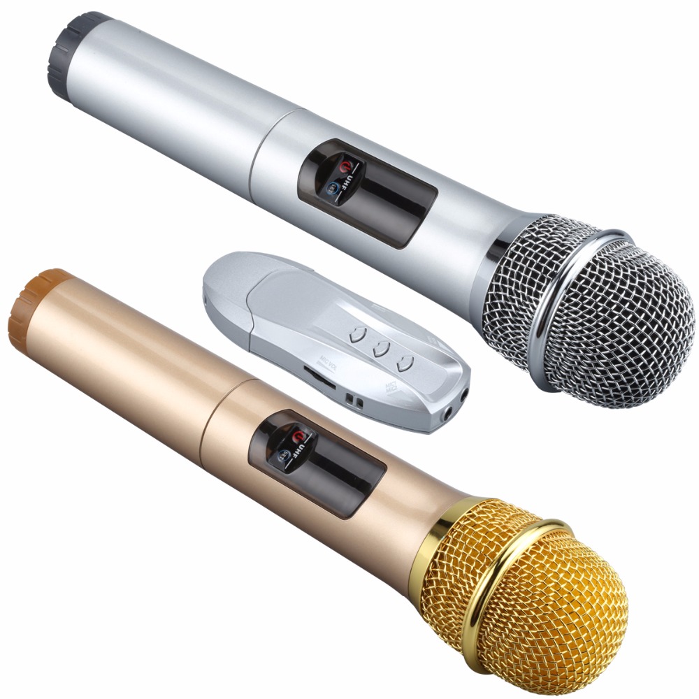 Micro Karaoke không dây hát trên ô tô Excelvan K18U, 02 mic, UHF (Vàng) - Hàng Chính Hãng