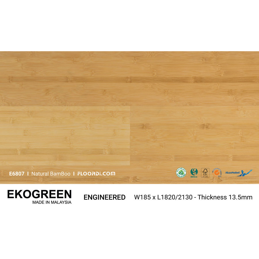 Sàn Gỗ Tự Nhiên Gỗ  Tre Engineered Ekogreen E6807 Natural BamBoo 13.5mm